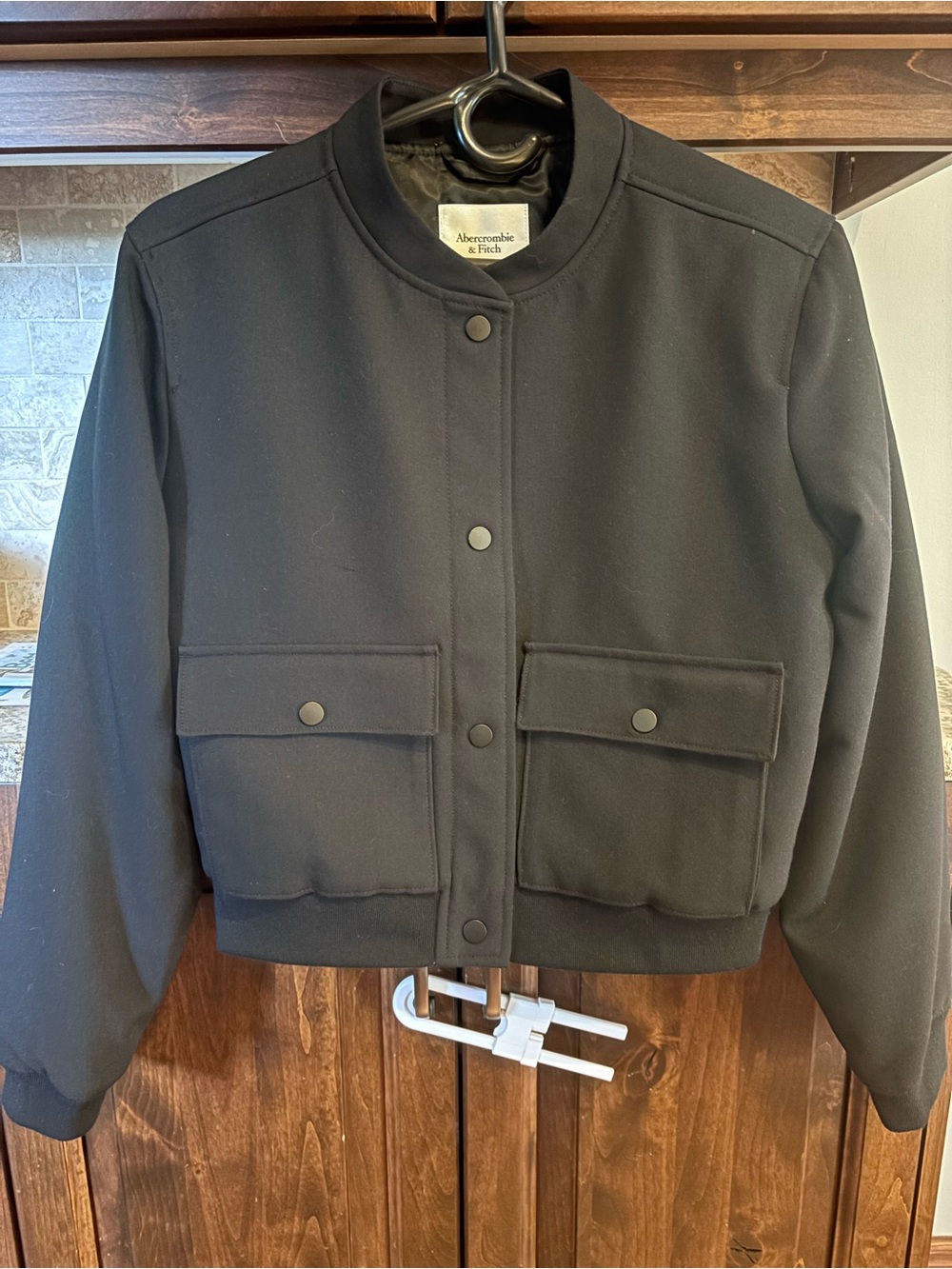 Abercrombie & Fitch Women's Black Snap-Front Bomber Jacket NWOT